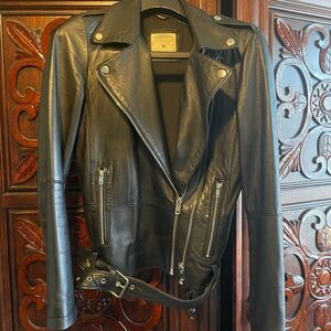 Zara Black Authentic Lambskin Leather Biker Jacket